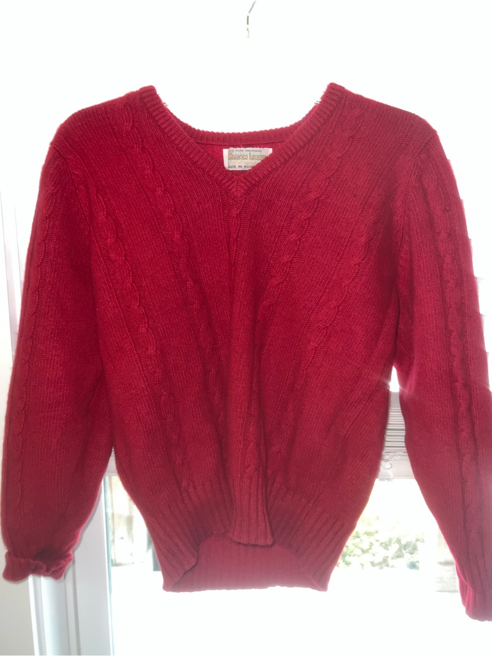 Women's Red Cable V-Neck Sweater